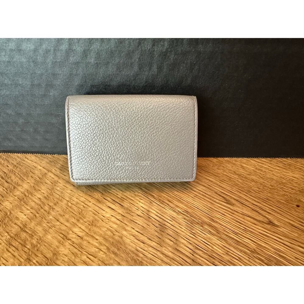 Saint Laurent Paris  Gray Pebbled Leather Trifold Wallet